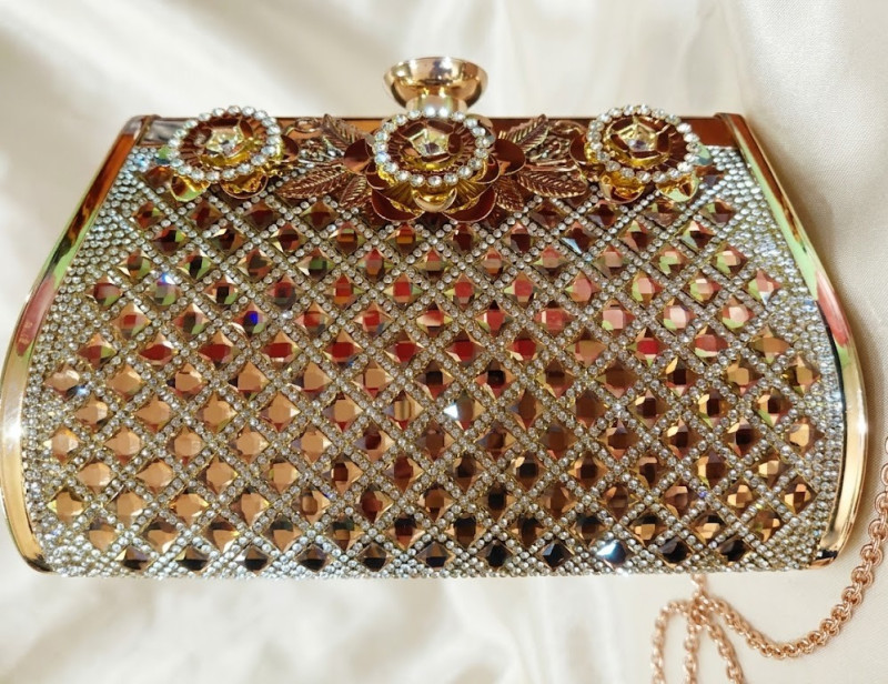 Crystal Floral Clutch Bag Gold - Silver